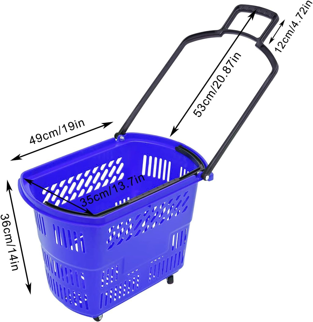 35L Shopping Basket Set of 6 Plastic Rolling Shopping Basket with Handles Portable Shopping Cart Set for Retail Store