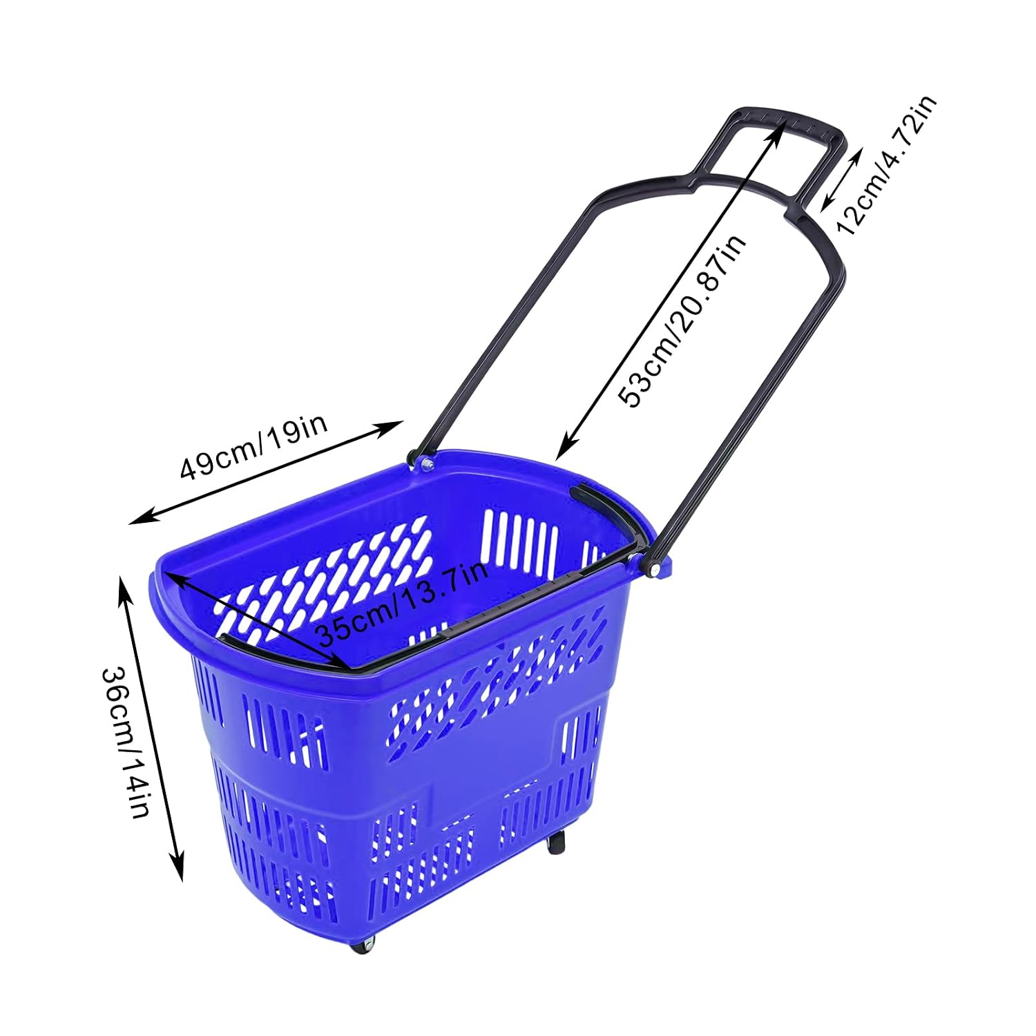 35L 6PCS Shopping Carts with Handles & Wheels, Portable Plastic Rolling Shopping Basket Set for Supermarkets and