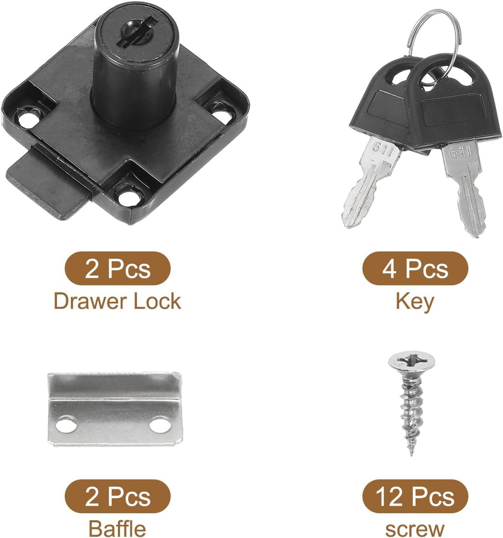 2 Pack Drawer Lock with Keys, Keyed Different Alloy Steel Desktop Lock with 7/8" Length 3/4" Dia Cylinder Cam Cabinet