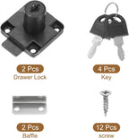 2 Pack Drawer Lock with Keys, Keyed Different Alloy Steel Desktop Lock with 7/8" Length 3/4" Dia Cylinder Cam Cabinet