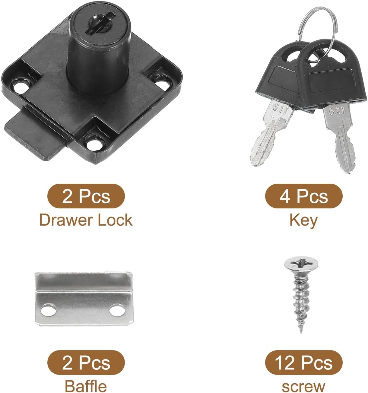 2 Pack Drawer Lock with Keys, Keyed Different Alloy Steel Desktop Lock with 7/8" Length 3/4" Dia Cylinder Cam Cabinet