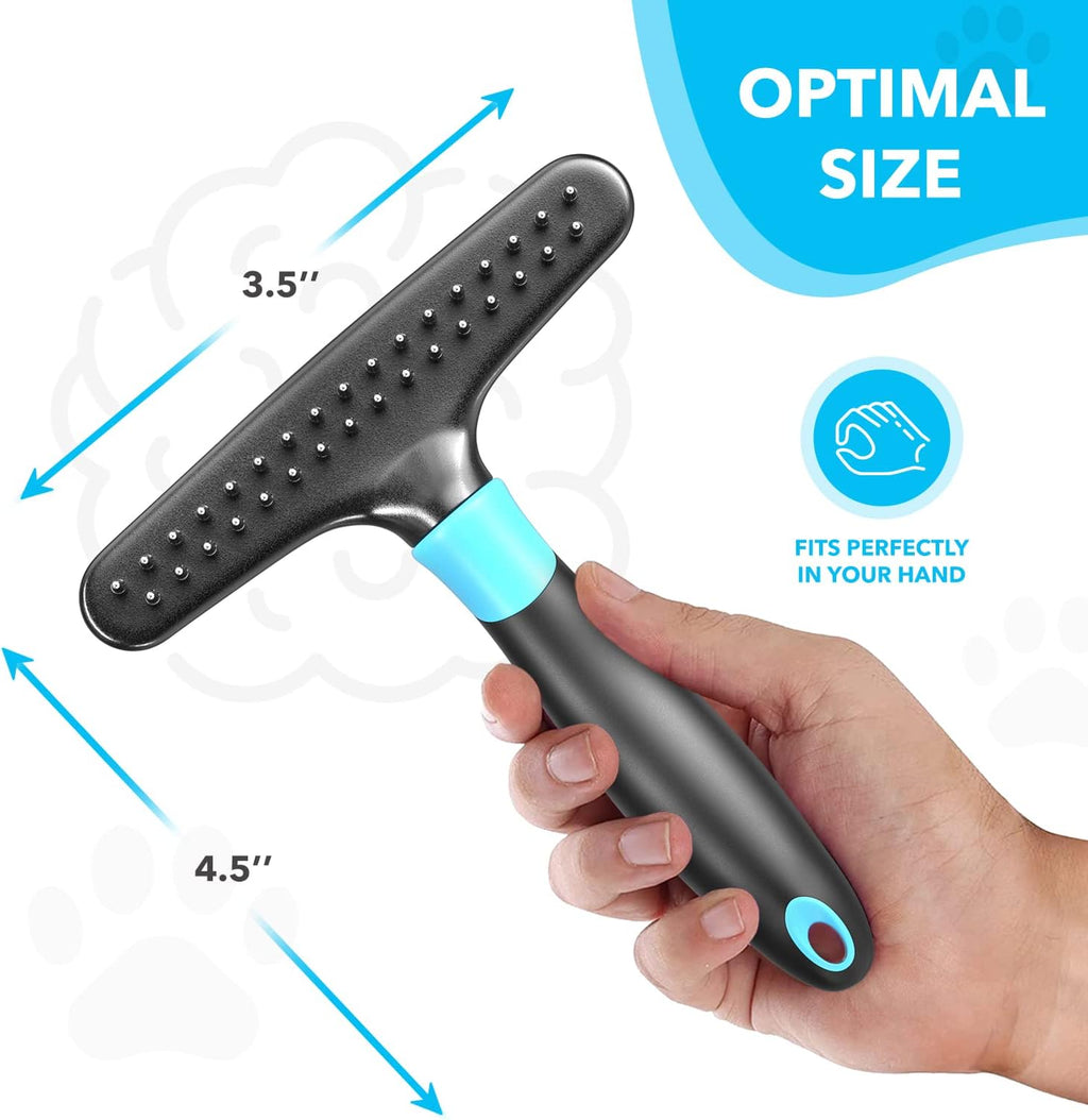 Deshedding Brush - Undercoat Rake for Dogs, Cats, Matted, Short, Long Hair Coats - Double Row Stainless Steel Pins