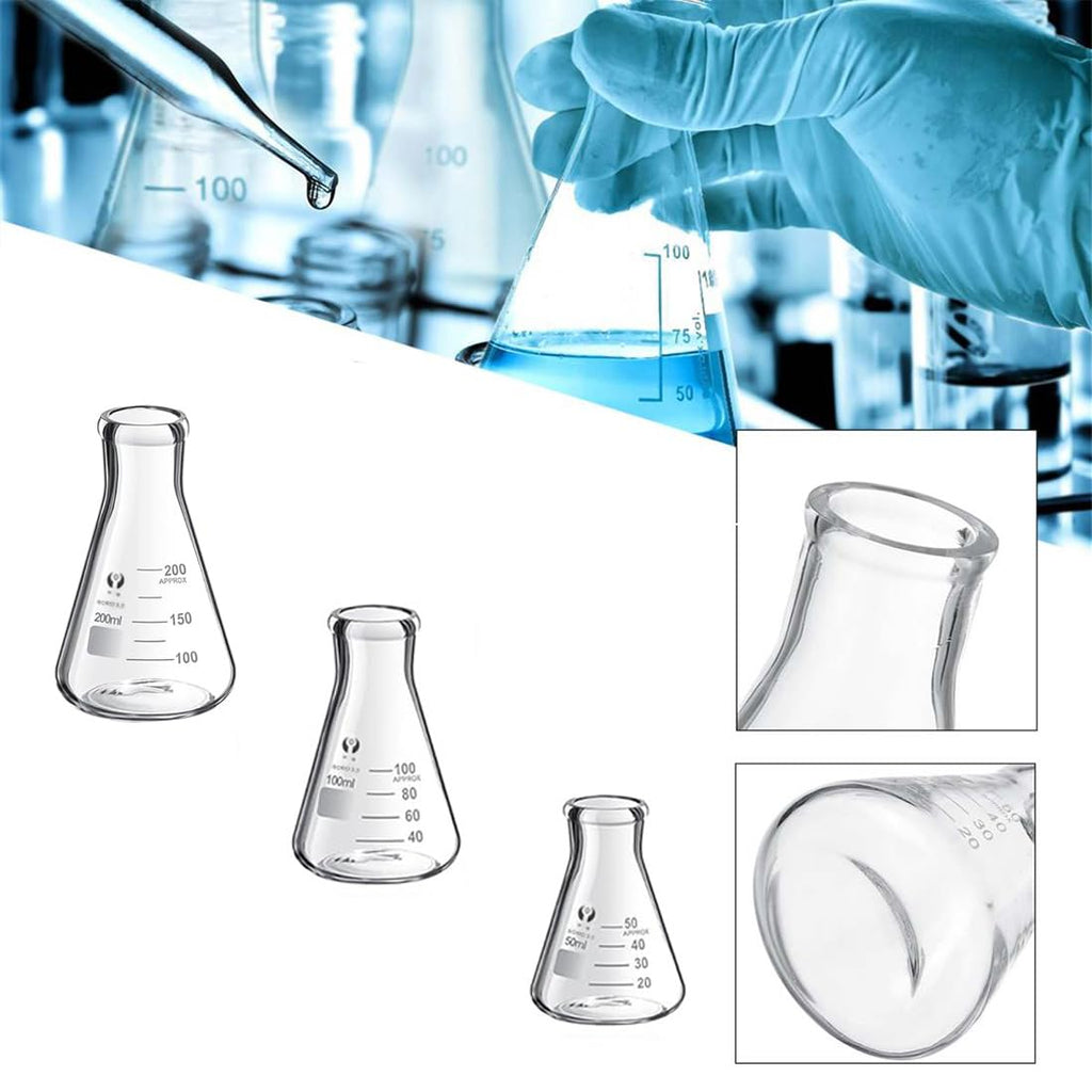 Glass Beakers Cylinder Erlenmeyer Flask Pipettes Glassware Set | 4 Beaker 500/250/100/50ml, 3 Flask 150/100/50ml, 3