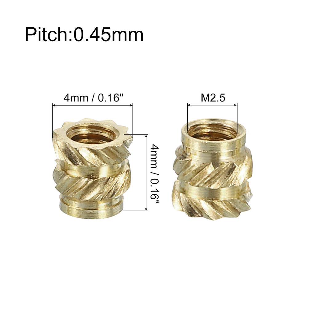 uxcell Knurled Insert Nuts, 130pcs M2.5 x 4mm Length x 4mm OD 3D Printing Brass Nuts Female Threaded Inserts Brass Heat Set Insert Embedment Nut