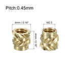 uxcell Knurled Insert Nuts, 130pcs M2.5 x 4mm Length x 4mm OD 3D Printing Brass Nuts Female Threaded Inserts Brass Heat Set Insert Embedment Nut