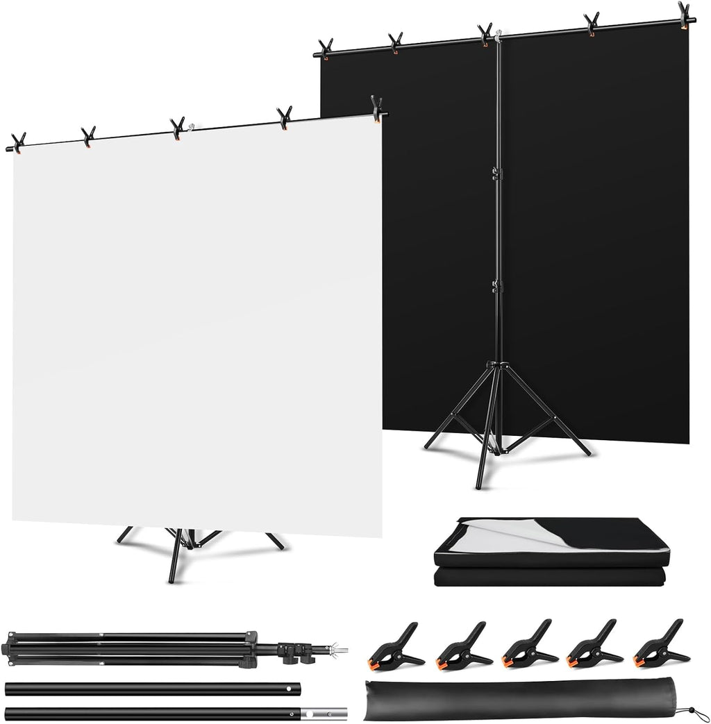 Black White Backdrop with Stand Kit, 5 x 6.5 ft Photo Backdrop | Dual-sided Screen for Photography, Video, Meeting