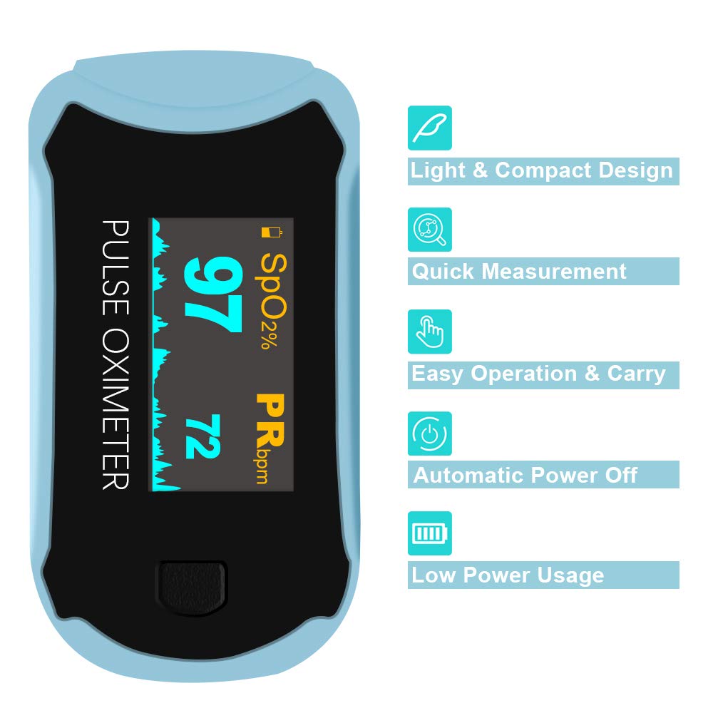 Fingertip Pulse Oximeter: SpO2 Blood Oxygen Saturation Meter and Heart Rate Monitor - Portable OLED Rotatable Display
