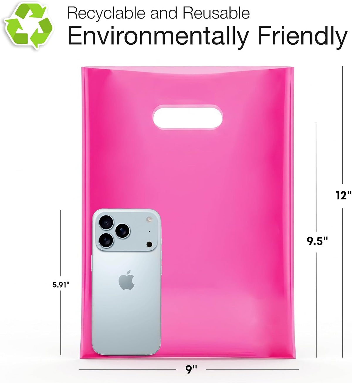 100 Pink Plastic Bags With Handles 9x12 Merchandise Bags