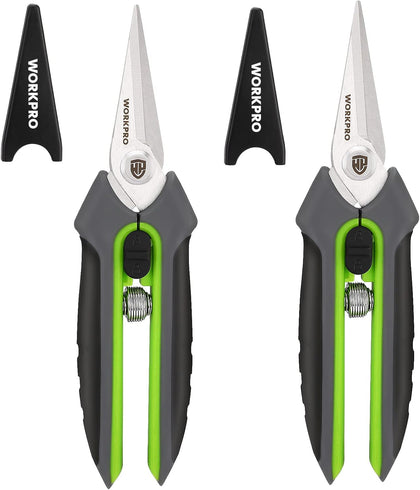 2 Pack Garden Pruning Shears with Sheath, 6.5” Small Hand Pruners/Snips/Clippers- Spring Loaded & Precision Straight
