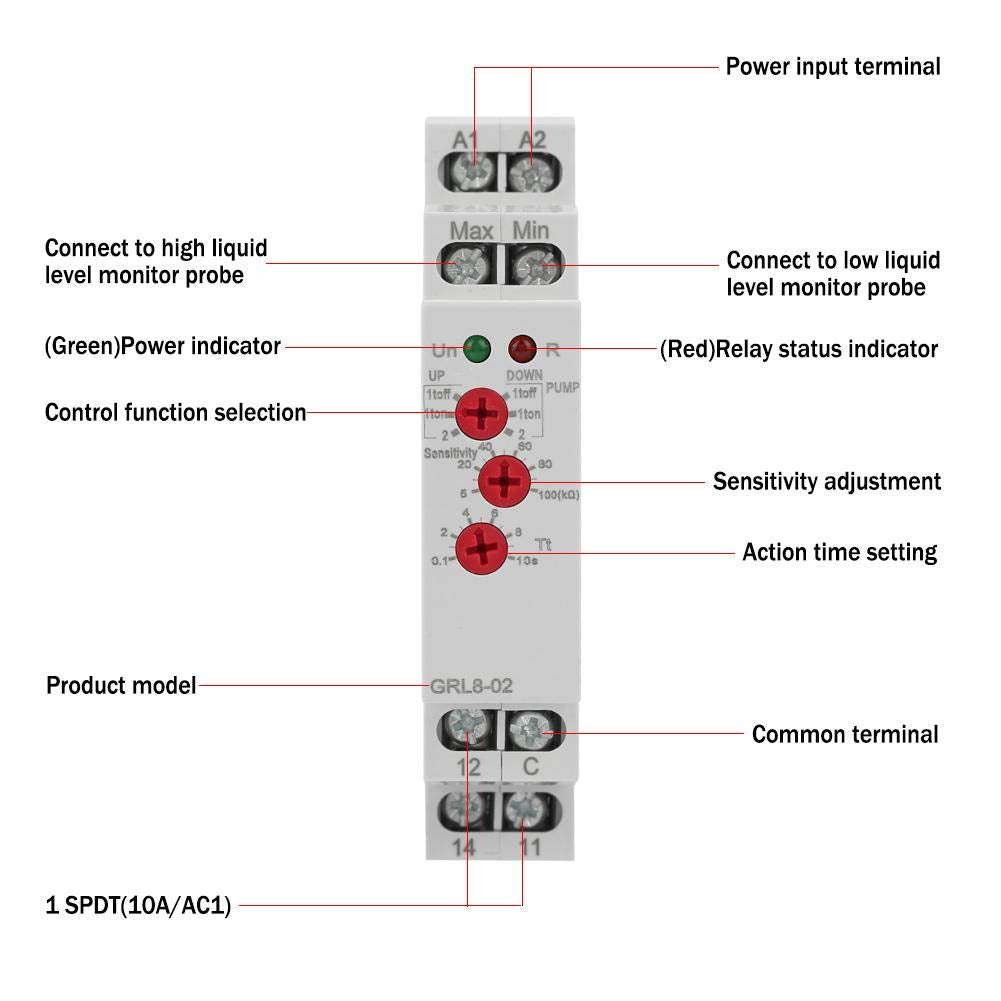 Liquid Level Control Relay GRL8-02 Adjustable Delay 24-240V