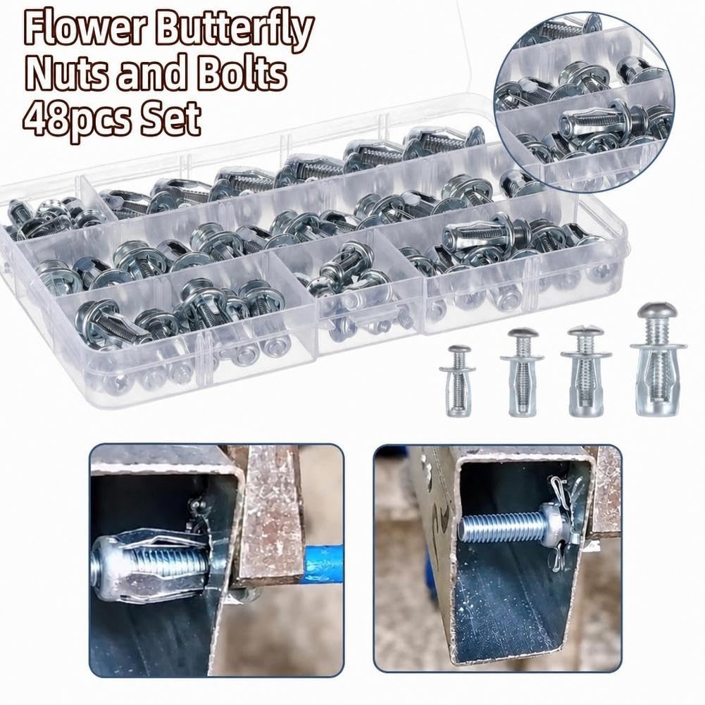 Button Rivet Locking Nuts Set, M4 M5 M6 M8, Flower Nuts Bolts