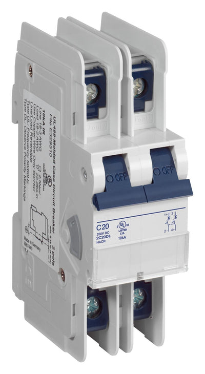 Thermal Magnetic Circuit Breaker, BR Series, 480 VAC, 20 A, 2 Pole, DIN Rail