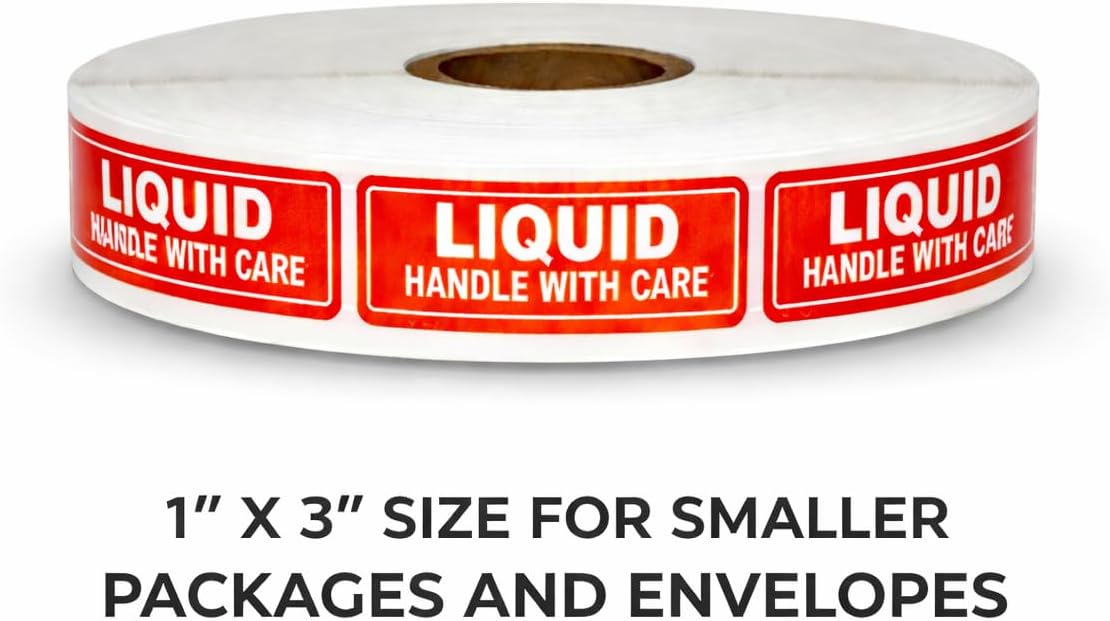 Liquid Labels 1x3 Shipping Handle with Care Fragile Adhesive Stickers