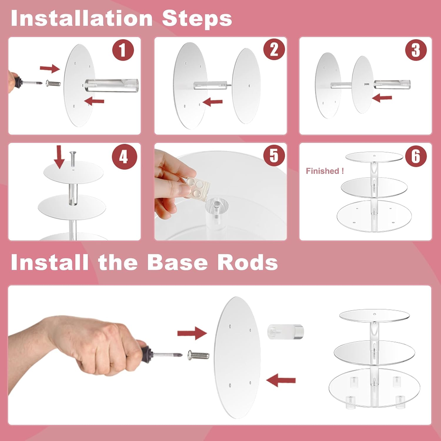 3 Tiers Round Cupcake Stand, Acrylic Cake Tower Stand Holder Macaron Display Rack Cookie Candy Buffet Desserts