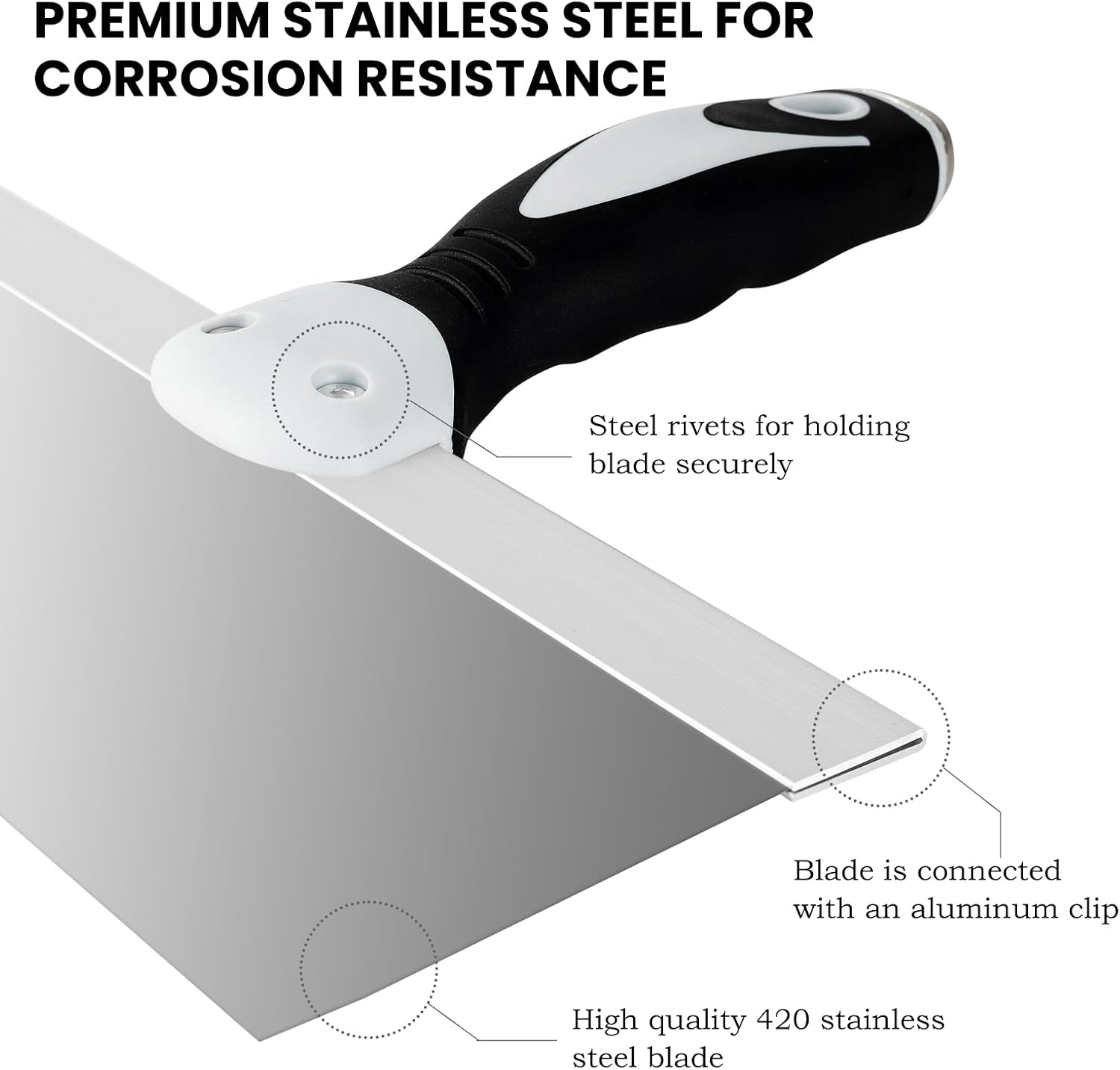 14" Stainless Steel Drywall Taping Knife, Skimming Blade | 14" stainless taping knife for drywall joint finishing