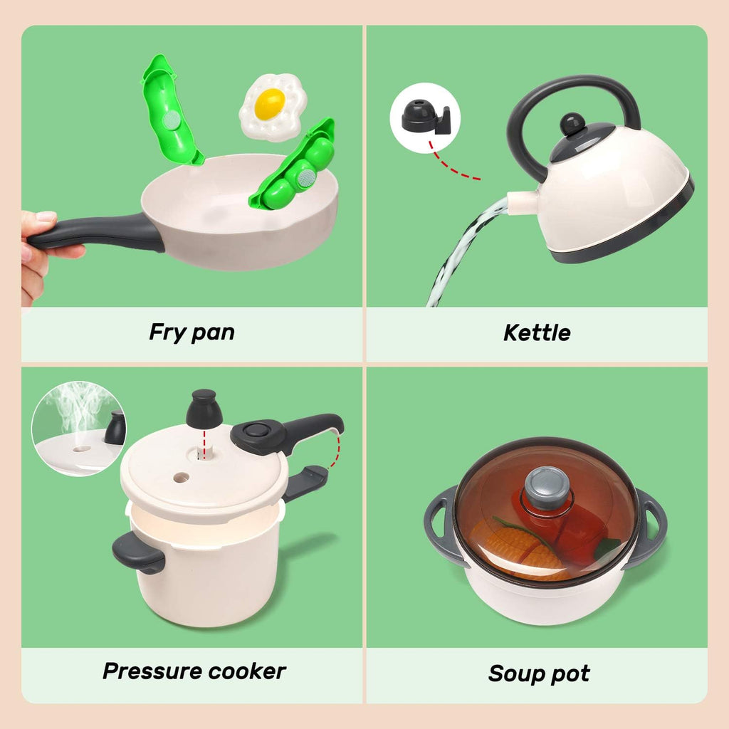 Pretend Play Kitchen Toy with Cookware Steam Pressure Pot and Electronic Induction Cooktop, Cooking Utensils, Toy