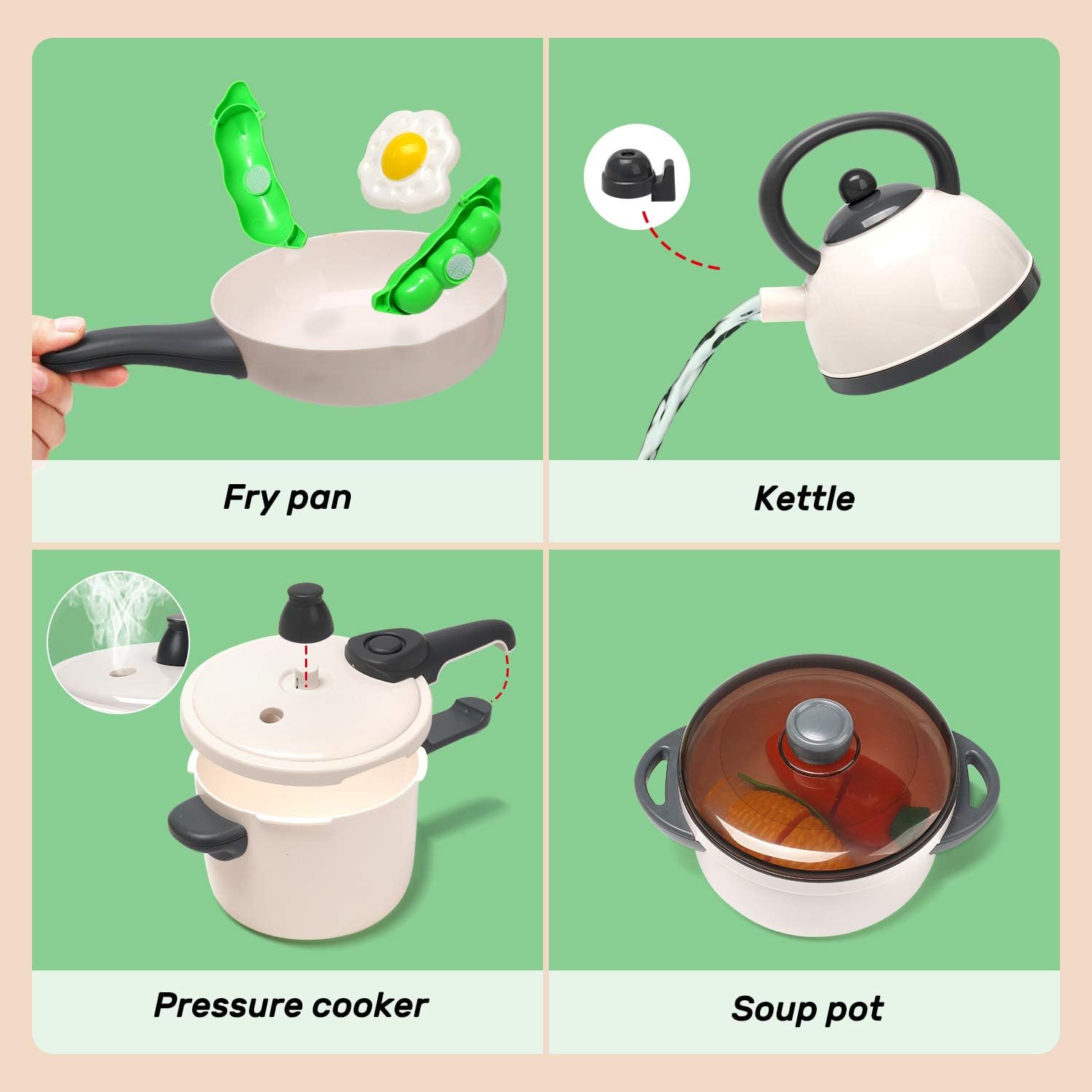 Pretend Play Kitchen Toy with Cookware Steam Pressure Pot and Electronic Induction Cooktop, Cooking Utensils, Toy