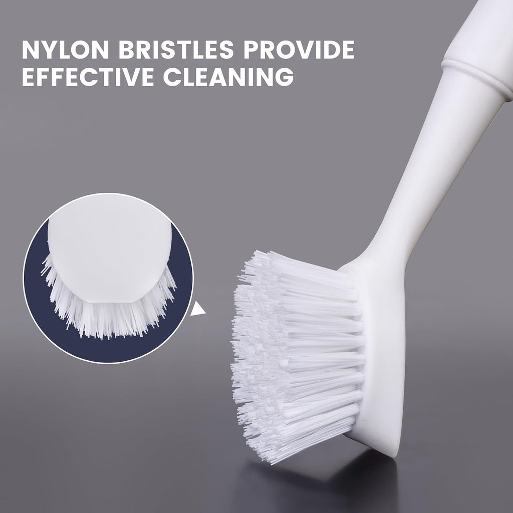 Dish Brush with Handle, Dish Scrub Brush with Built-in Scraper