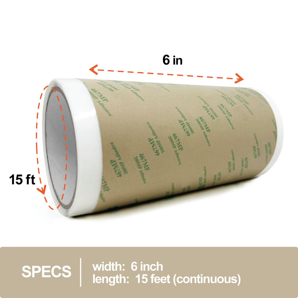 467MP Adhesive Transfer Tape Roll - Double Sided - 6 in x 15 ft