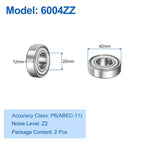 uxcell 6004ZZ Deep Groove Ball Bearing, 2pcs 20 mm x 42 mm x 12 mm(ID x OD x T) Chrome Steel Z2 Double Steel Sealed Bearing, Silver