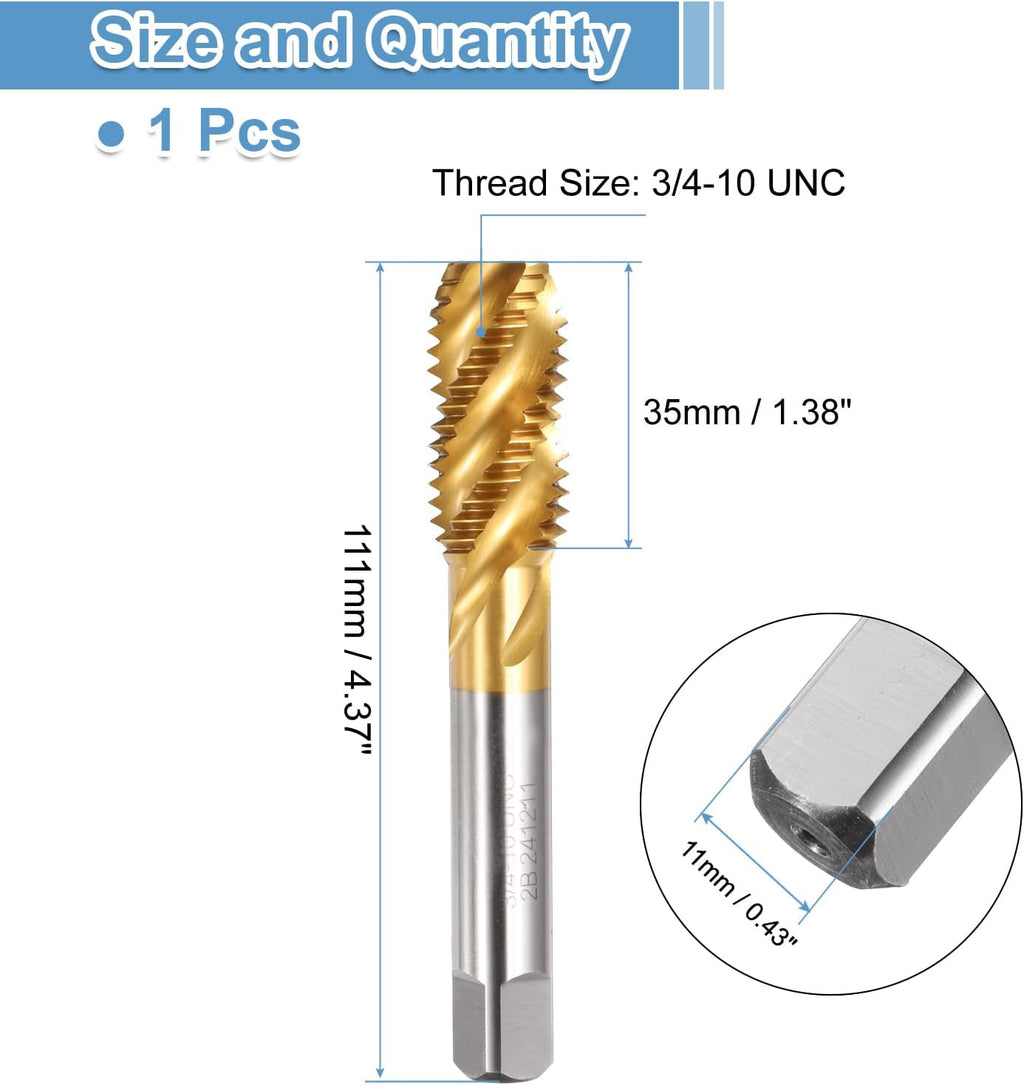uxcell Spiral Flute Taps, 3/4-10 UNC 2B High Speed Steel (HSS) Titanium Coating Machine Thread Milling Threading Screw Tap Tapping Tool, 2pcs