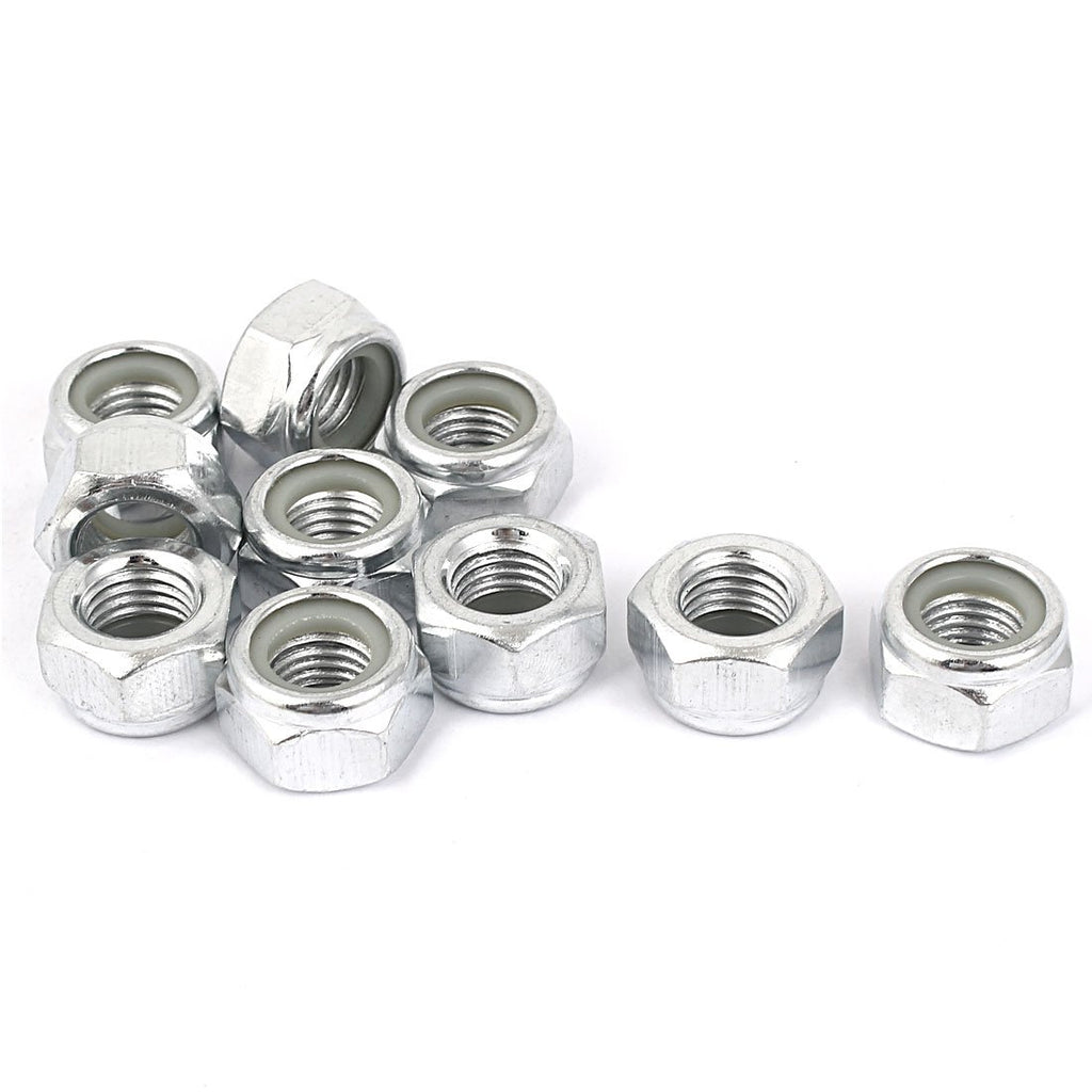 uxcell Hex Lock Nuts - M12 x 1.5mm Carbon Steel Nylon Insert Self-Locking Nuts for Fasteners, 10Pcs Silver Tone
