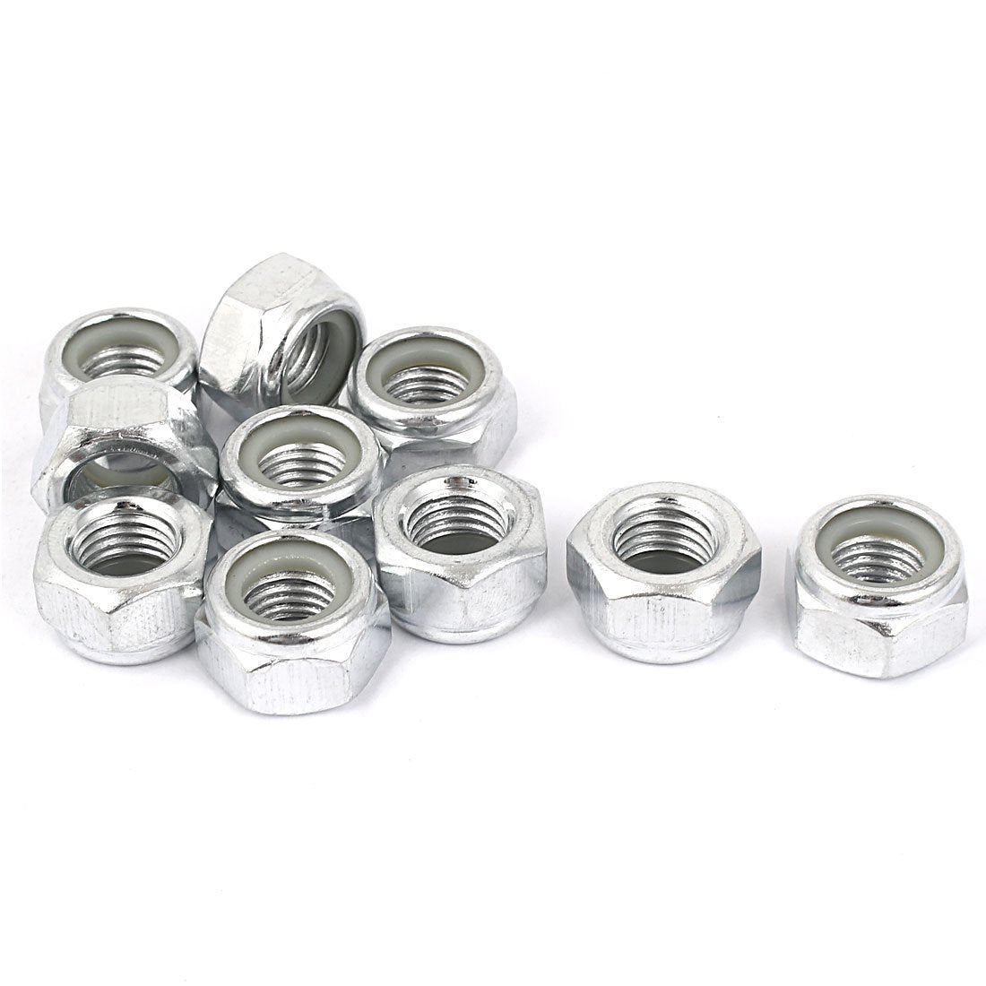 uxcell Hex Lock Nuts - M12 x 1.5mm Carbon Steel Nylon Insert Self-Locking Nuts for Fasteners, 10Pcs Silver Tone