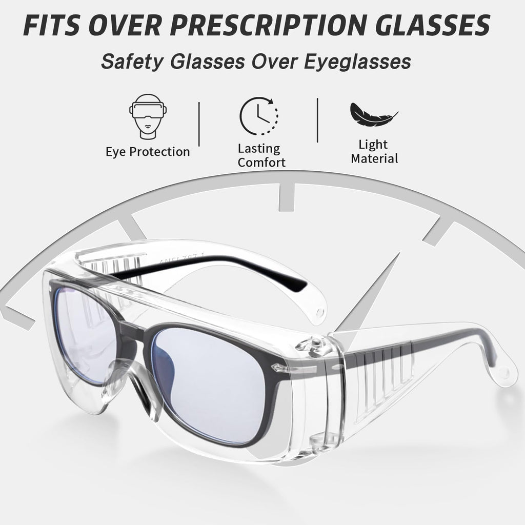 12 Pack Safety Glasses Over Eyeglasses, Anti-Fog Protective Goggles