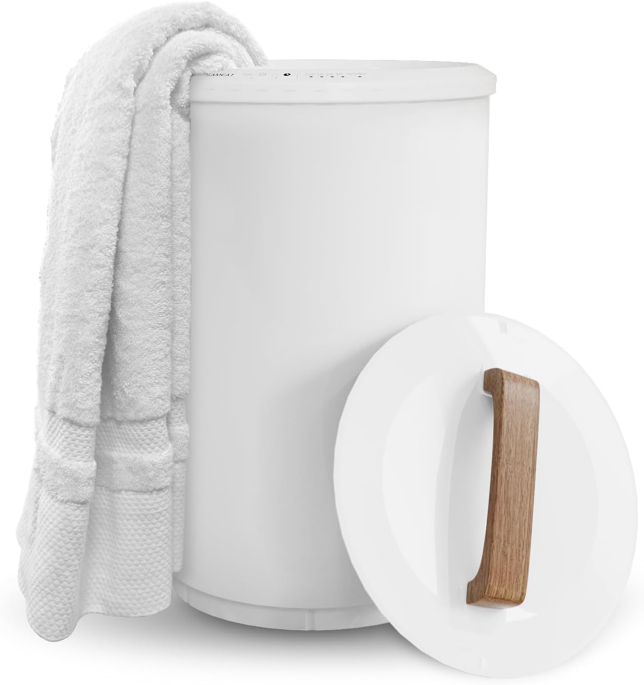 Heated Towel Warmers for Bathroom - Large Towel Warmer Bucket, Wood Handle, Auto Shut Off, Fits Up to Two 40"X70"