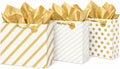 Large Gift Bags, White & Gold Design, Tissue Paper, 3 Pack