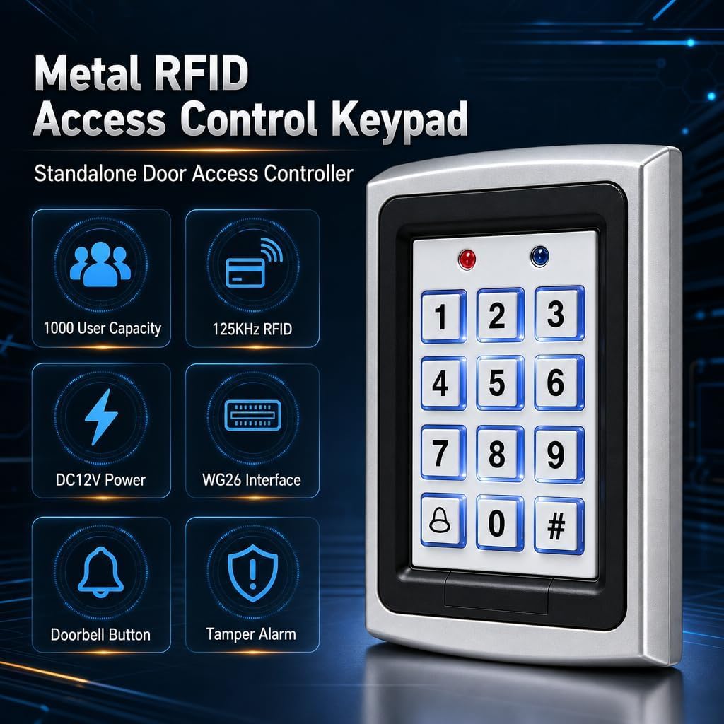 Fully Door Access Control System Kit, Backlit Keys,1000 Users,125KHz RFID Keypad +NC Electric Strike Lock +DC12V