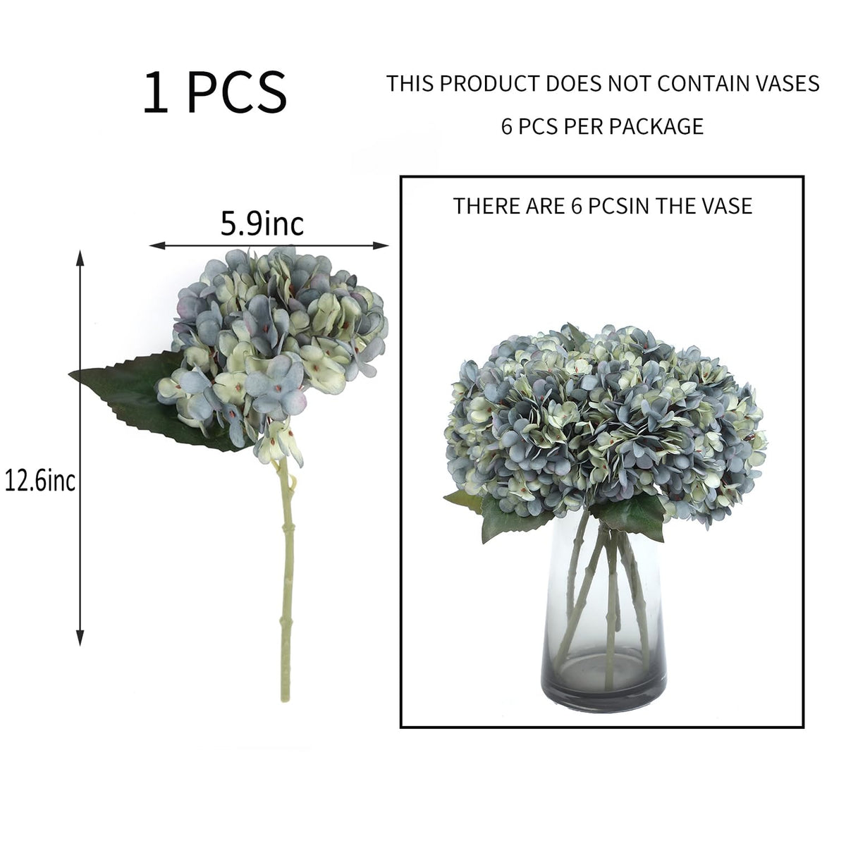 6pcs Silk Hydrangeas Artificial Flowers,Deep Lake Blue