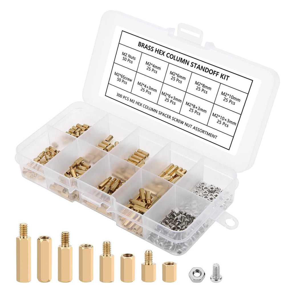 300Pcs M2 Brass Hex Standoff Kit