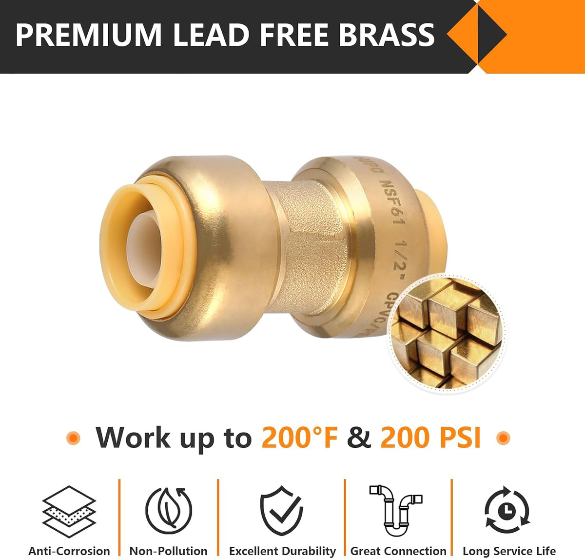 5PC HeSun 1" x 1" Push to Connect Coupling(PF009-5)