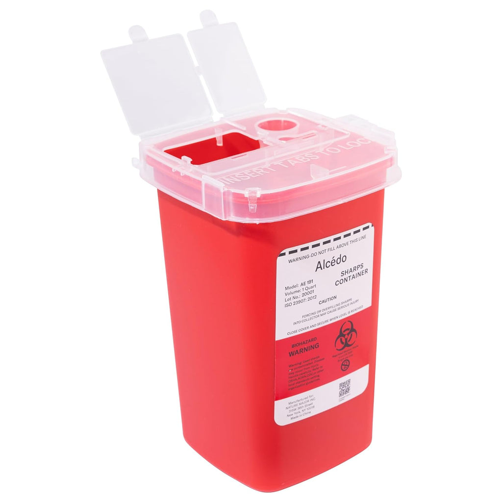1 Quart Sharps Container (1-Pack) for Needle & Syringe Disposal | Small & Portable, Built-In Needle Removal Port