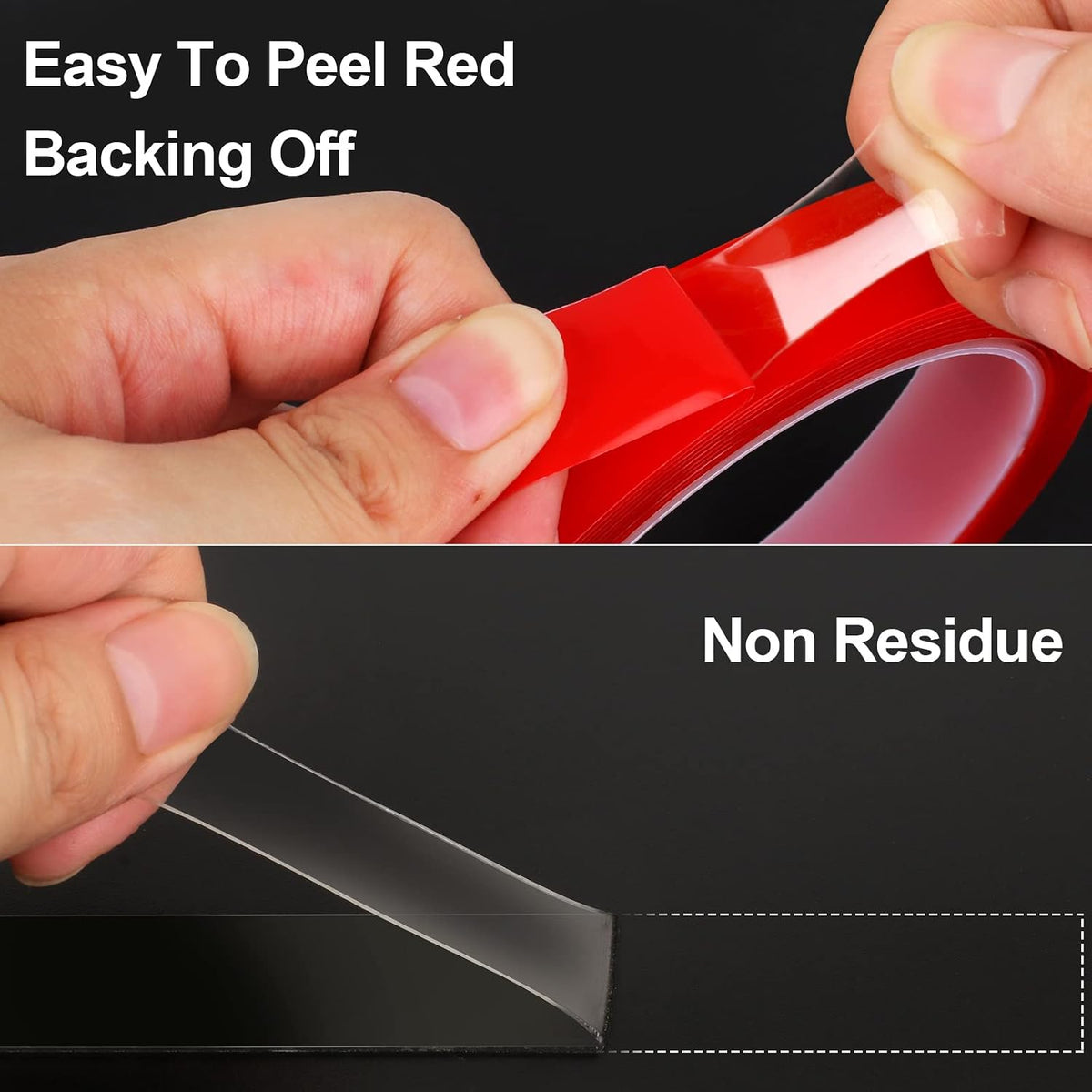 Double Sided Tape 2 Pack Heavy Duty, (3/4" Width, Total 20 FT) Clear Adhesive Waterproof Removable Double Sided
