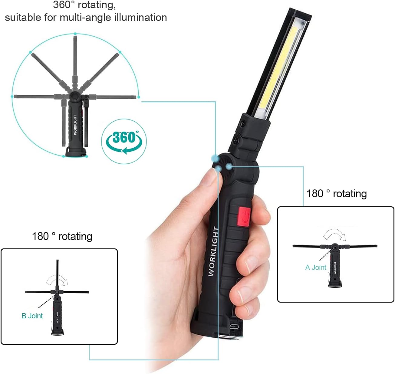 Tool Gifts for Men Dad Him, Rechargeable Work Lights, LED Work Light with Magnetic Base & Hanging Hook, 360°Rotate