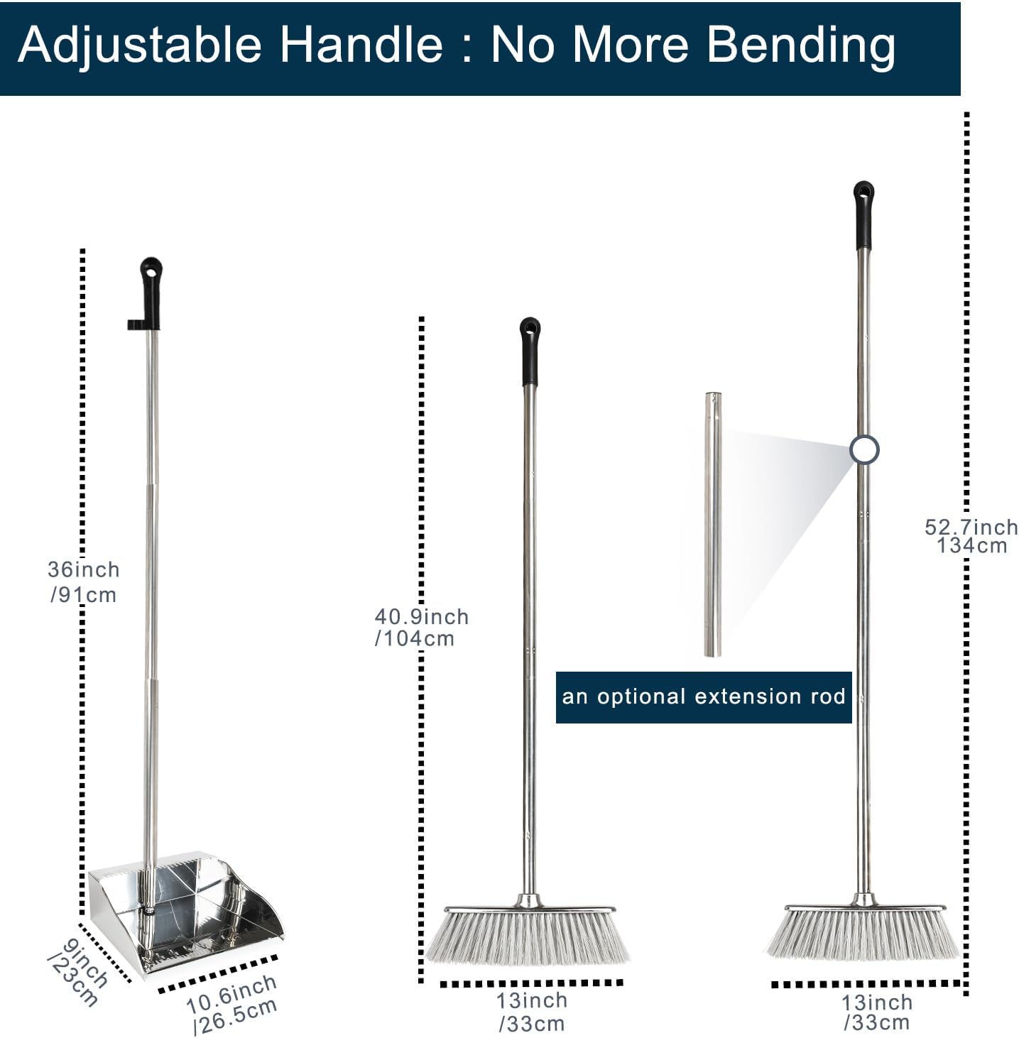Indoor Soft Bristles Broom and Dustpan Angle Sweeping Dustpan and Broom with Long Handle for Kitchen Hardwood Floor
