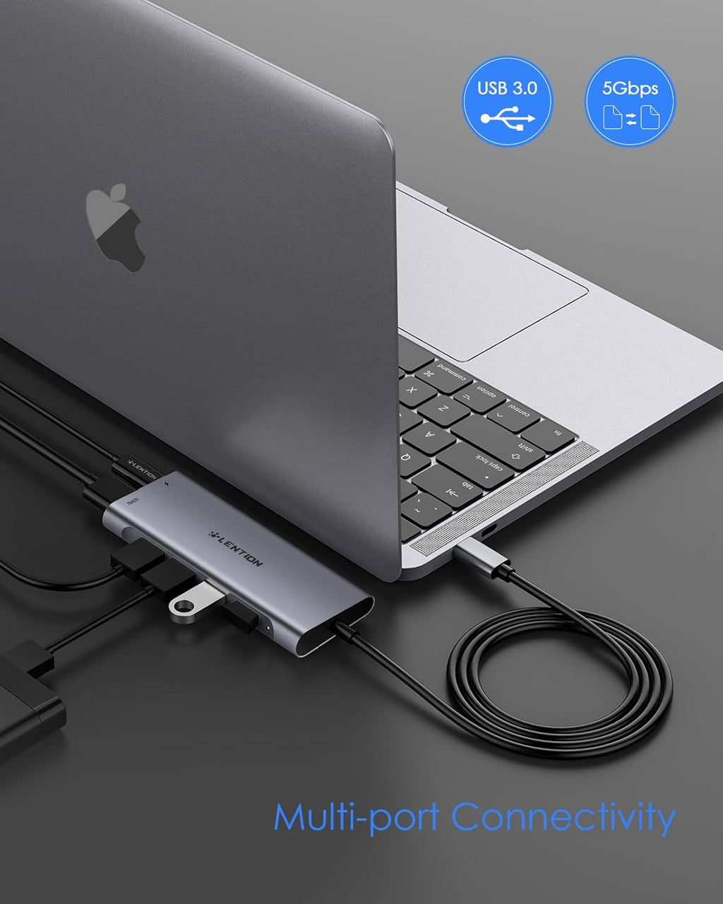 3.3FT Long Cable USB C Hub with 4K HDMI, 100W PD Charging, 4 USB 3.0 Port & LED Indicator for MacBook Pro/Air, Dell