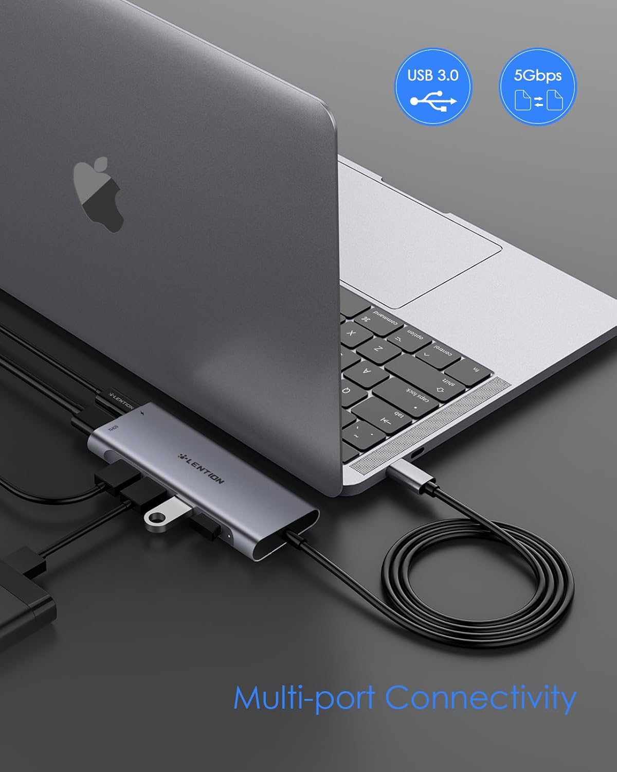 3.3FT Long Cable USB C Hub with 4K HDMI, 100W PD Charging, 4 USB 3.0 Port & LED Indicator for MacBook Pro/Air, Dell
