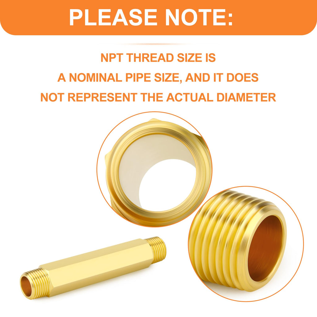 GASHER 5PCS 1/8" MNPT Brass Long Nipple 6" Length Pipe Fitting