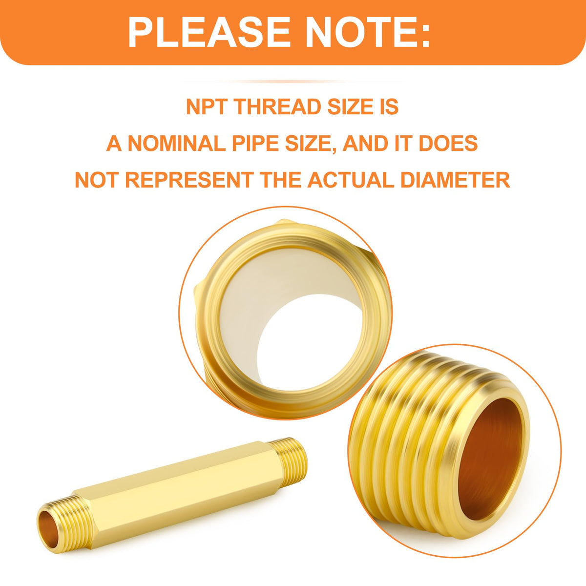 GASHER 5PCS 1/8" MNPT Brass Long Nipple 6" Length Pipe Fitting