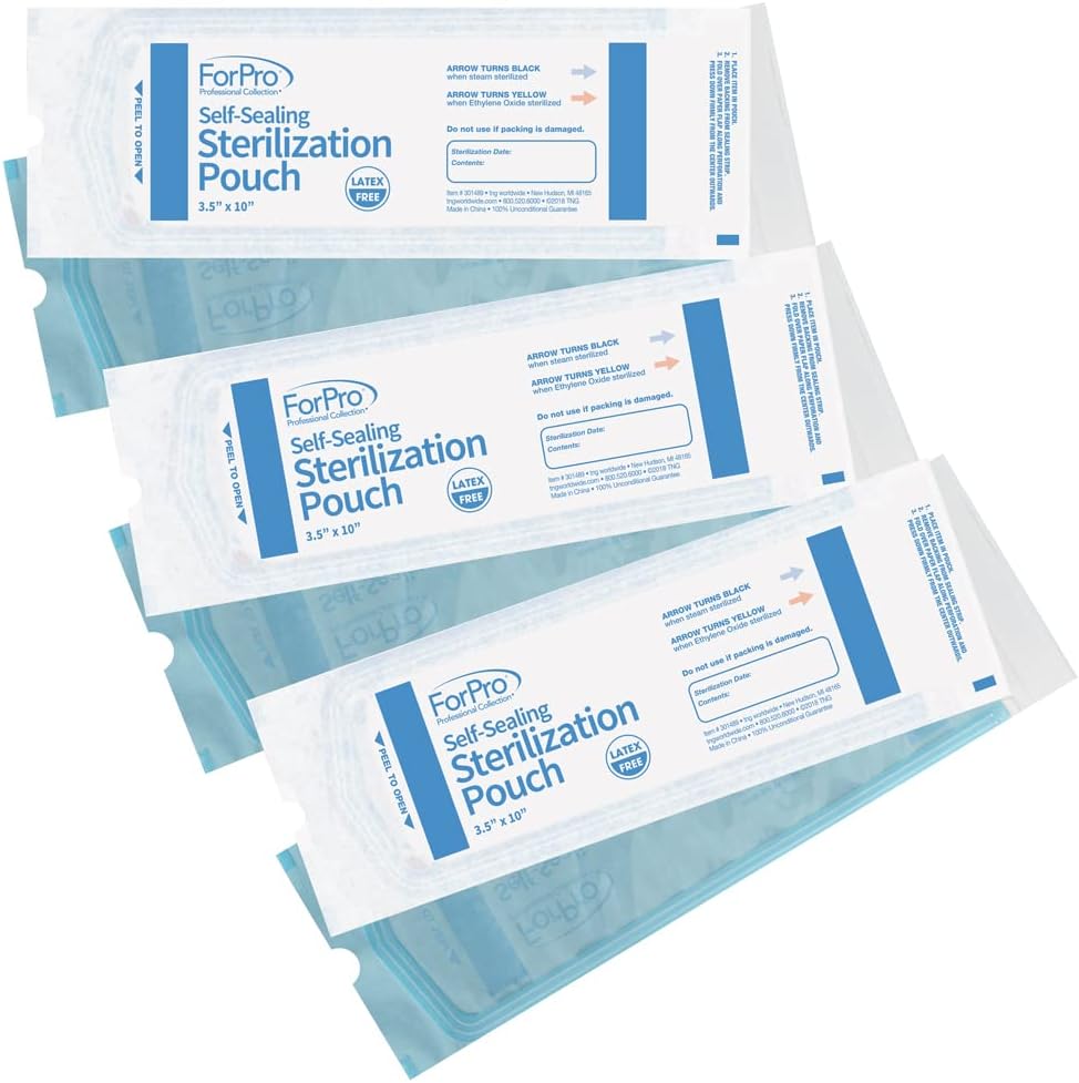 Self-Sealing Sterilization Pouches, Latex-Free, Color Changing Indicator, 3.5" W x 10" L, 200-Count | for Tool