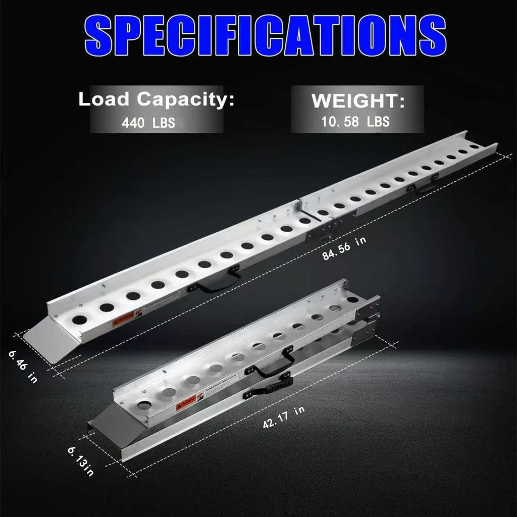 Aluminum Motorcycle Ramp, 440 lbs Capacity, 84.56" x 7.16" Folding Dirt Bike Loading Ramp with Dual Carry Handles &