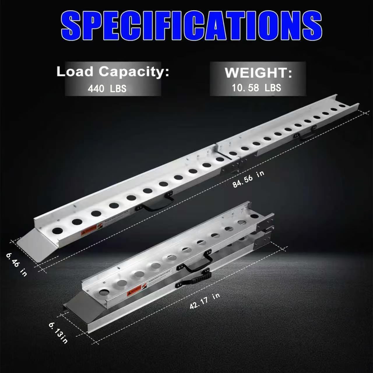 Aluminum Motorcycle Ramp, 440 lbs Capacity, 84.56" x 7.16" Folding Dirt Bike Loading Ramp with Dual Carry Handles &