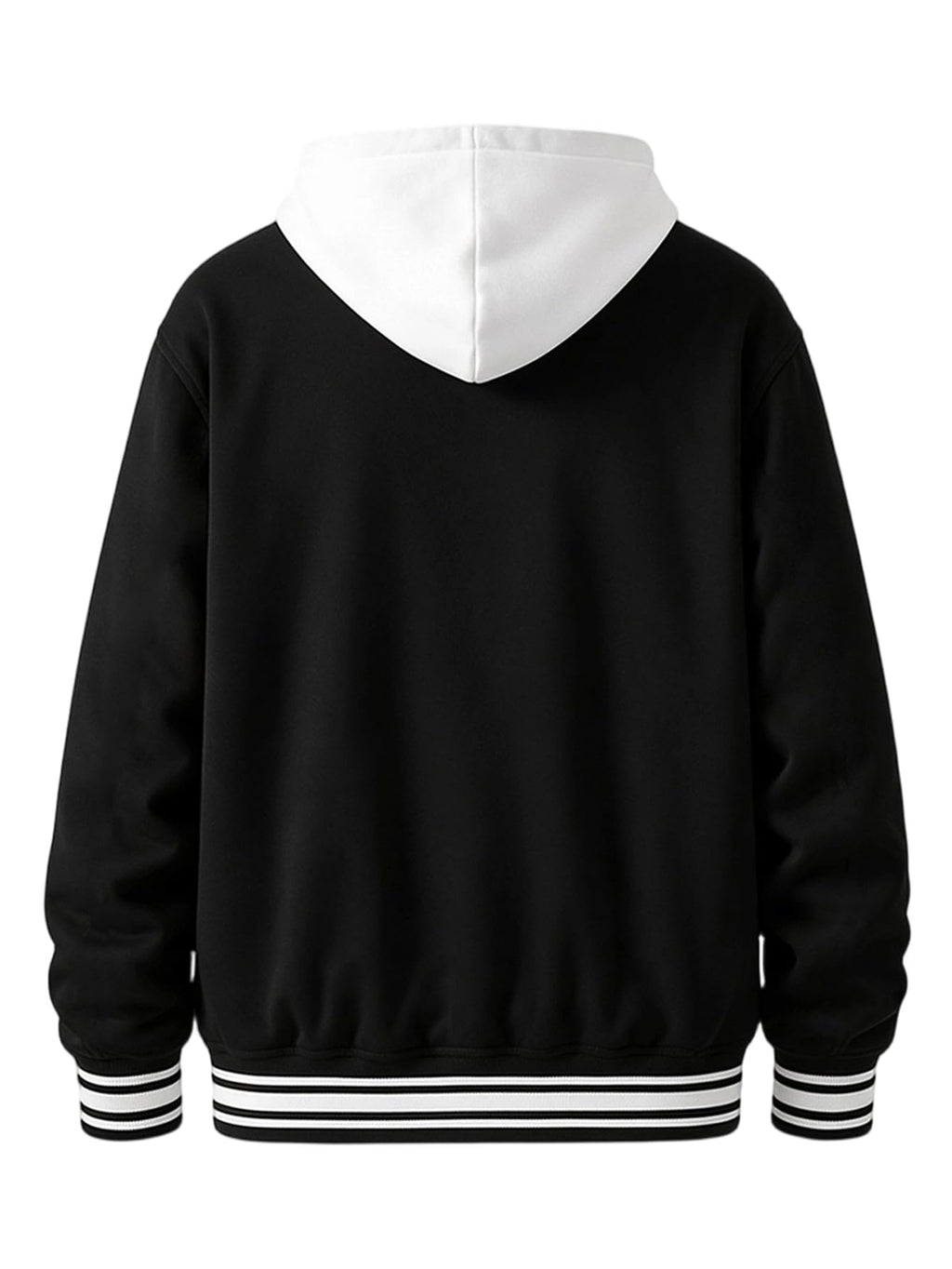 Men Varsity Jacket Hooded Sweatshirt Baseball Sports Jacket Black-M
