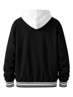 Men Varsity Jacket Hooded Sweatshirt Baseball Sports Jacket Black-M