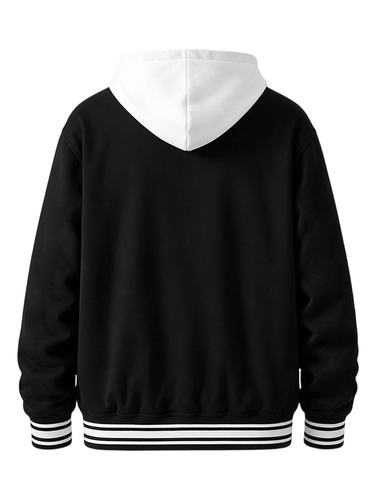 Men Varsity Jacket Hooded Sweatshirt Baseball Sports Jacket Black-M