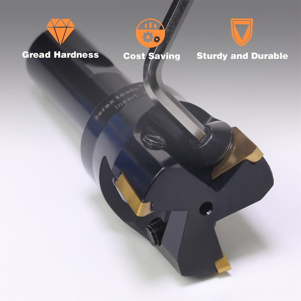 3/4" Shank Indexable End Mill, 2" Cutting Diameter with 3 Pcs Replaceable Carbide Inserts