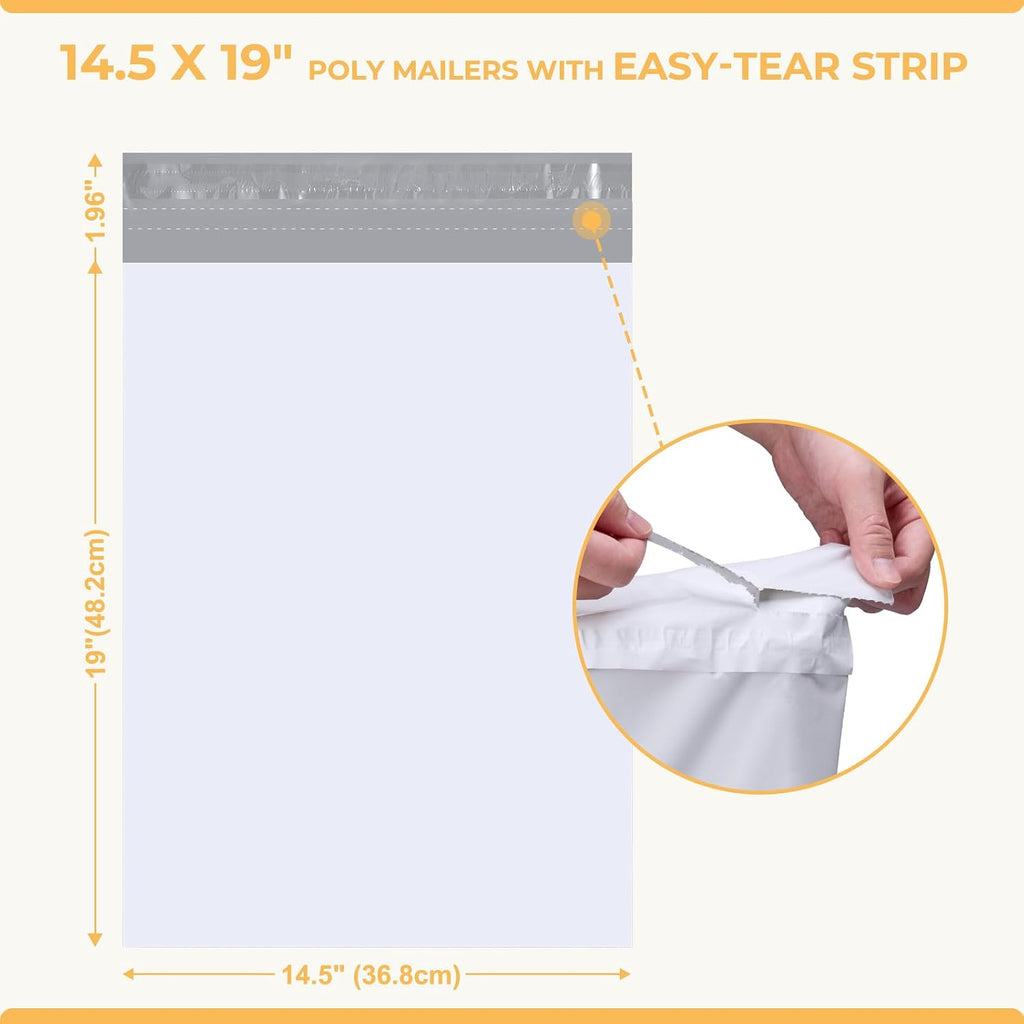 Poly Mailers 14.5x19 50Pcs White Large Shipping Bags for Clothes | Mailers Poly Bags with Self Seal and Easy-Open